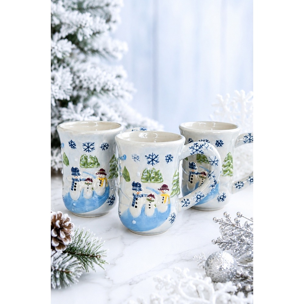 Vintage Stokes Midnight Magic Snowman Christmas Mugs Winter Holiday Ceramic Cups